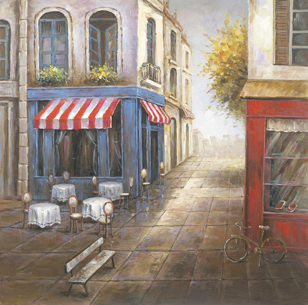 PXYW574A Wall décor art oil on canvas street scene blue brown tones